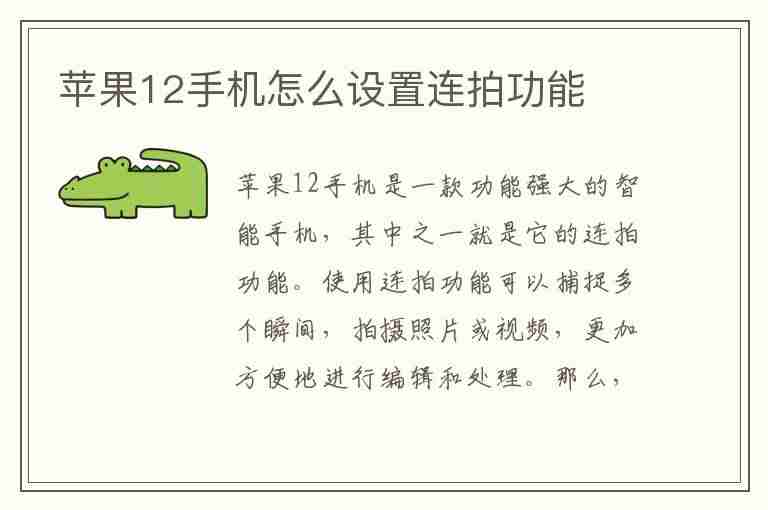 苹果12手机怎么设置连拍功能(苹果12手机怎么设置连拍功能呢)